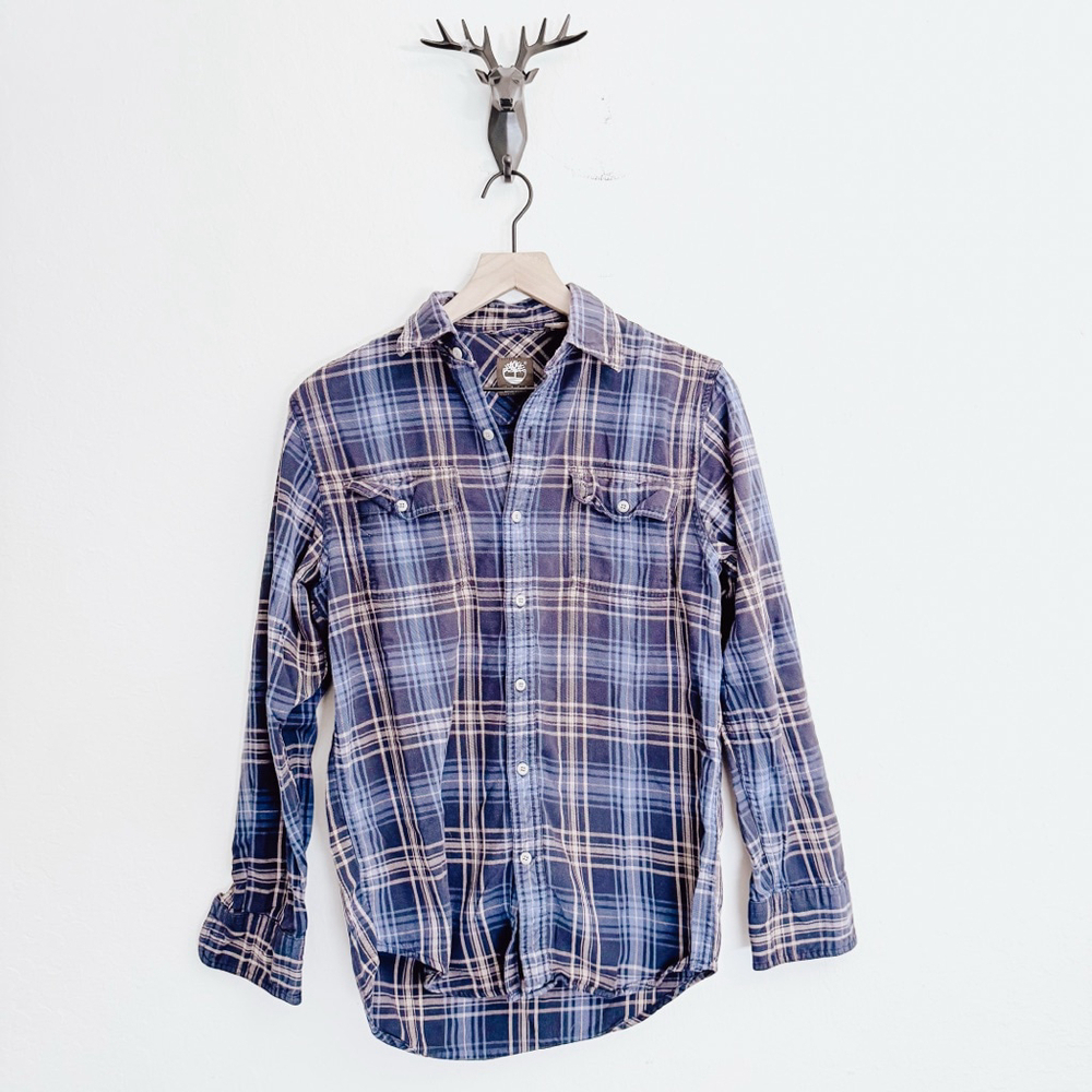 Timberland Men's Blue Plaid Casual Button Down Shirt Small